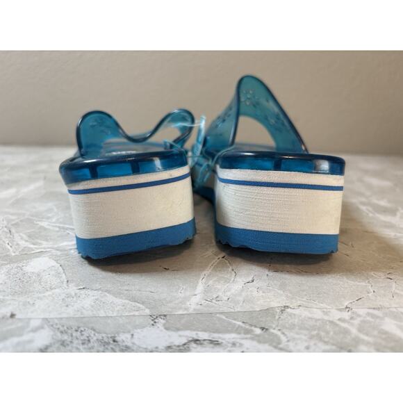 Girls Y2K Surf Bay Platform Jelly Blue White Slip On Sandals Size 1 New - Picture 4 of 6